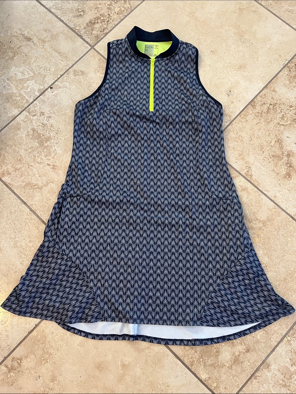 Sleeveless Navy Chevron Golf Dress with Neon Zip M